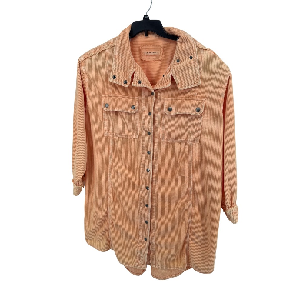 We The Free Corduroy Shacket Women Large Peach Raw Hem Oversized Boho shirt Dres